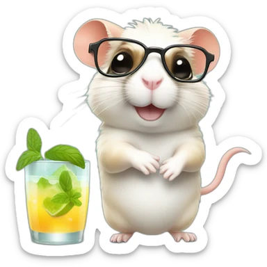 hamster with glasses running on a wheel drinking mojito sticker