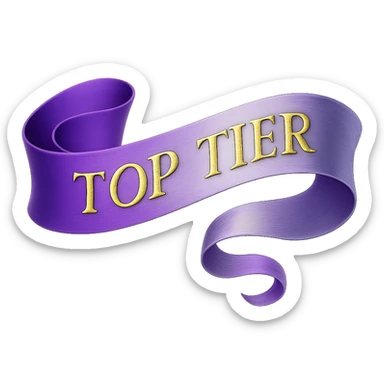 An elegant, flowing ribbon in a vibrant gradient of purple and silver, with the words 'TOP TIER' embossed in a sophisticated, slightly raised gold lettering, no background sticker
