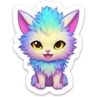 Anthro Fluffy Cool Cute Magical Elemental Shiny Colorful Neon Vibrant Colors Sparkle Kemono-style Chibi Fantasy-Animal-Fakémon-Pokémon-Hybrid Fur Sona Aesthetic Full Body Sticker sticker