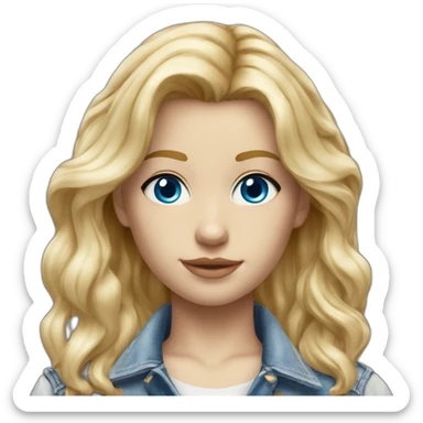 hyperrealist caucasian square cut blonde hair blue eyes white top jean jacket sticker