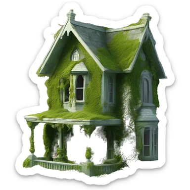 Barbie’s Queen Anne Victorian haunted mossy overgrown house birdhouse  sticker