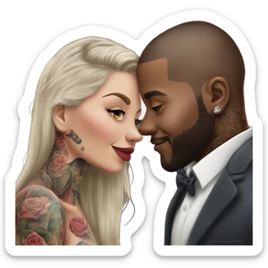 Romantic movie theater date for beautiful tattooed couple sticker