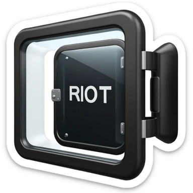 riot shield black with white RCR text and glass viewing window sticker