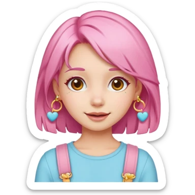 cute pink haired girl with cheerful pose and cute accessories. apple emoji style and remove the apple. sticker
