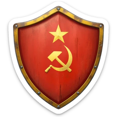 generate a very realistic metal shield with the USSR flag sticker