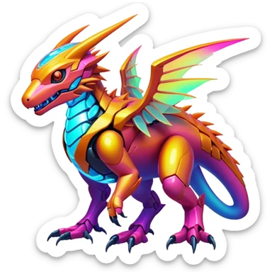 Tropical futuristic lush warm-colored modern colorful neon-colored cyber-Fakémon-Digimon-creature sticker