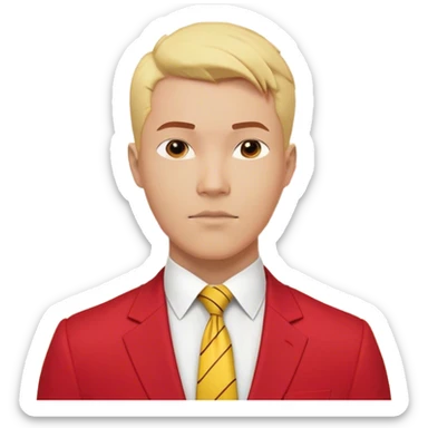 "A bust of a professional man wearing a red blazer with yellow accents, a yellow dress shirt, and a red tie, symbolizing career growth and opportunities. He has a confident expression, short well-groomed hair, and a determined look. Behind him, a financial or business growth chart (📈) with a bold red upward-trending arrow is displayed, reinforcing the theme of progress and success. The background is minimalistic, with clean lines focusing on the man’s upper torso and the business chart. The overall design is modern, professional, and business-oriented. sticker
