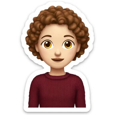 girl with brown curly hair and pale skin wearing a burgundy knit sweater sticker