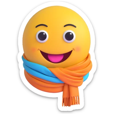 3D smiley emoji, large eyelashes, girly, colorful scarf, smiling sticker