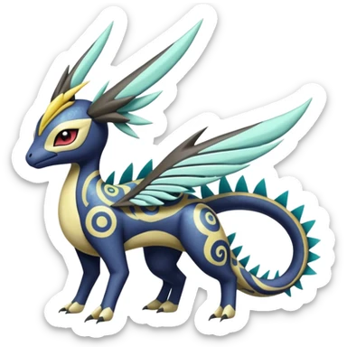 zig-zag-patterned tribal tropical hot spotted Meloetta-Dialga-Giratina-Noibat-Pokémon-Fakémon-fusion-hybrid-creature sticker