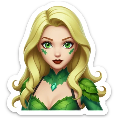 poison ivy fortnite skin with blonde hair, 
light  blue eyes and green lipstick  sticker