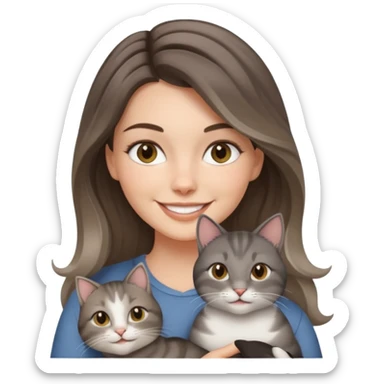 White brunette with balayage and her Grey cat  sticker