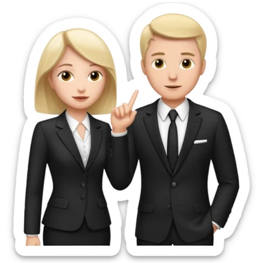 white man in formal suit talking to white woman in formal suit sticker