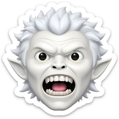 Rick Astley with white monster head that has small circular pupils and his mouth so wide open that you could only see his upper teeth ( he only has 5 upper teeth and they are large) and his clothes are very white and the background is pitch black sticker