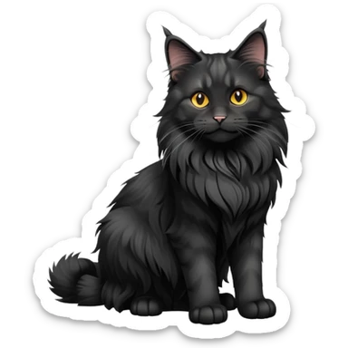 cinematic-black-maine-coon-cat-full-body-on all fours-emoji,-head-tilted-playfully-and-inquisitively,-sleek-solid black-fur,-simplified-yet-adorable-features,-highly-detailed,-glowing-with-a-warm,-friendly-glow -simplified-yet-realistic sticker