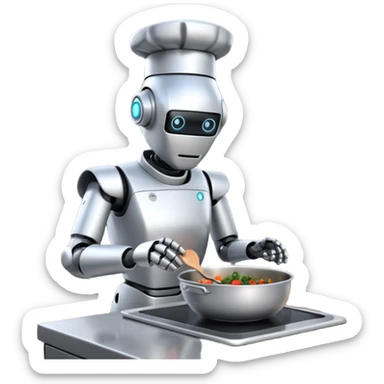 obot chef preparing a gourmet meal in a futuristic kitchen sticker