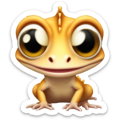 Create an adorable crested gecko emoji with big eyes and a cute, happy expression, maintaining sticker