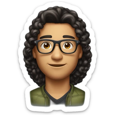 Beau jeune brun cheveux noir bouclé coupe dégradé avec une tortue met de lunette noir et grand de taille et musclé sticker