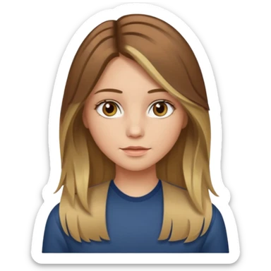 make a girl with long brown hair with blond highlights and layers with hazel eyes middle part sticker