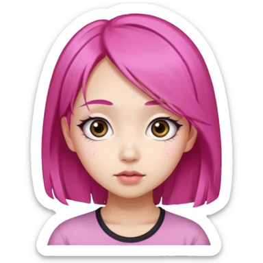 An Asian girl with pink hair, big eyes, thick eyebrows, and long eyelashes; only her head... sticker
