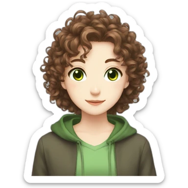 anime girl curly brown hair green eyes sticker