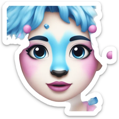 A blue panda eating blue colored ice with pink and blue sprinkles and blue and pink hair with blue make up ￼ sticker