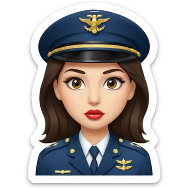 Emoji of a brunette girl in the military with big eyelashes, big lips with gloss, and a sassy face  sticker