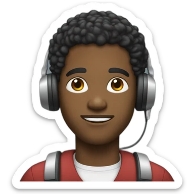 young black man with sideburns, a fade, and a short afro wearing a telephone headset sticker