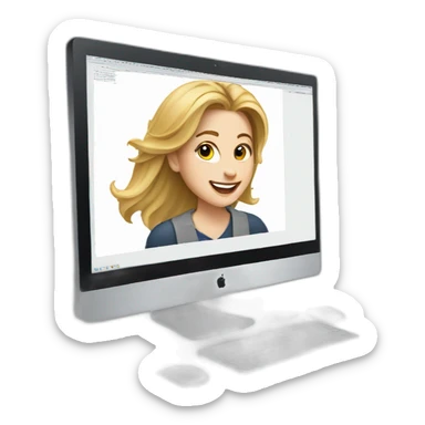 A young white woman enthusiastic artist and behind her computer sticker