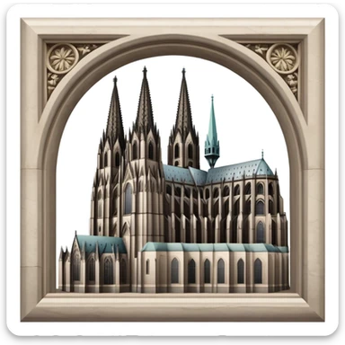 Cinematic Realistic Cologne Cathedral Landmark Emoji, showcasing Gothic architecture rendered with detailed stone textures and majestic, dynamic lighting. sticker