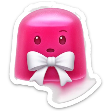 Pink jellos on a white plate with a white bow on top sticker