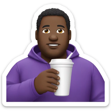 Obese black man wearing a purple tracksuit while holding a white styrofoam cup  sticker