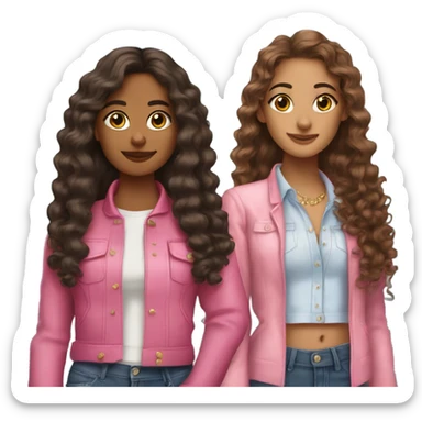two Latina best friends wearing pink. Long hair. One curly hair and one straight hair. Boujie classy outfits sticker
