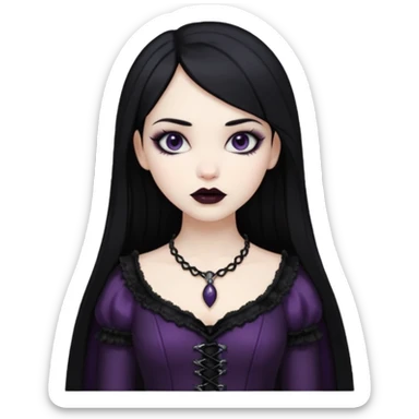 generate an image of a girl with black hair, caucasian and wearing gothic clothes sticker