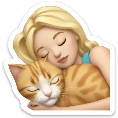 sleeping girl blonde hair laying next to Calico cat sticker
