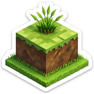 Minecraft grass block, square shape, brown and green, smooth, isometric sticker