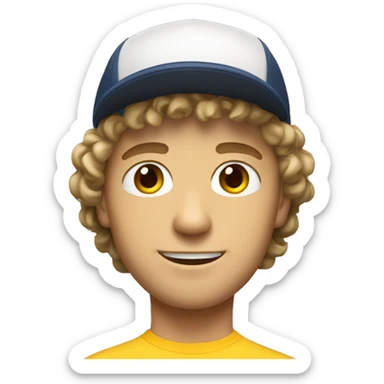 young white guy with small wavy hair brazilian race suit and hat without smile sticker