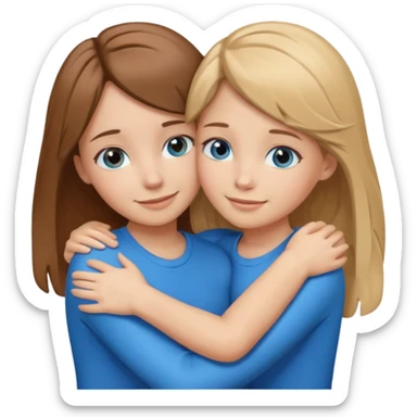 two Girls, Brown and Blonde hair, with Blue Eyes hugging one has Brown hair cute Hug another Version  sticker