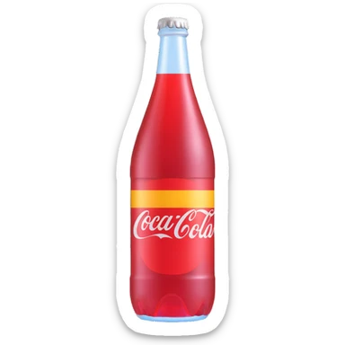 hyper-realistic 3D illustration of a soda bottle, classic shape, with shiny label, glass texture, and visible carbonation sticker