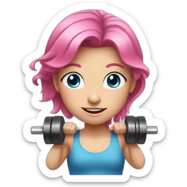 girl with pink hair and blue eyes who lifting weight sticker