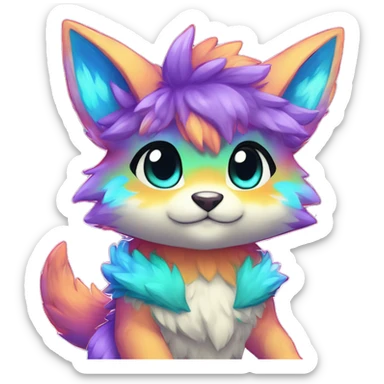 Anthro Fluffy Cool Cute Magical Elemental Shiny Colorful Neon Vibrant Colors Sparkle Kemono-style Chibi Fantasy-Animal-Fakémon-Pokémon-Hybrid Fur Sona Aesthetic Full Body sticker