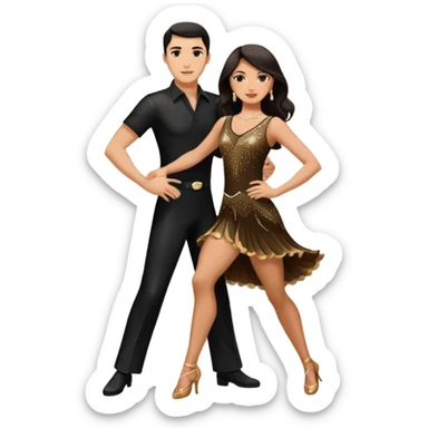 Photorealistic dancesport professional latin couple dancing the samba at the competition dancefloor, the women is in skinny short sparkly dress, the man is in black shirt and black classic pants, the women has brown long hair, the man has short black hair  sticker