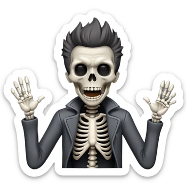 Skeleton Rick Astley screaming, but he has human ears, he still has his clothes, the background is a blackish-gray color, and Skeleton Rick Astley is a dark gray color sticker