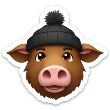 fullface brown boar tired of life with a black winter hat sticker