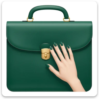 female hand with nude manicure holding dark green document case, minimalism, top view, no emojis or faces, white background sticker