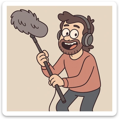 boom pole mic, cartoon style, playful sticker