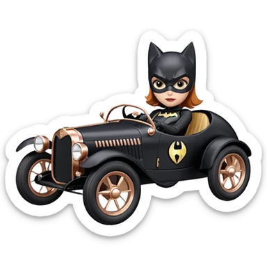 Hot real-appearance racing action BatGirl’s sixty’s tv show 1932 stealth retro cat burglar sporty petite off-road pursuit mobile cruiser car rose gold accents (reclined and relaxed seating position and attitude) sticker