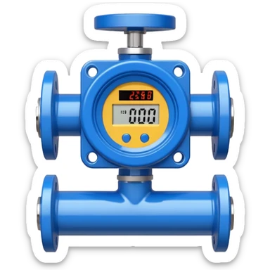 Mini caudalímetro color azul con brida y el medidor tipo digital sticker