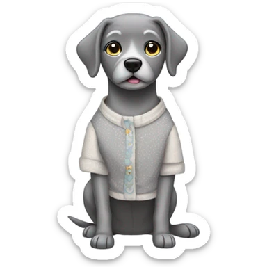 Gray dog wearing a granny outfit sticker