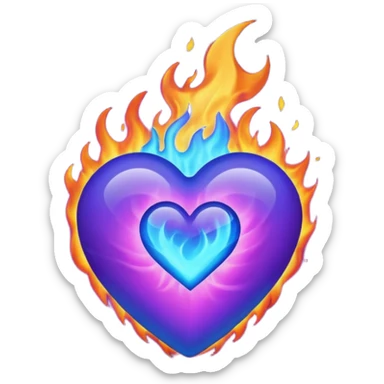 Fade from blue to purple burning heart sticker